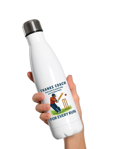Thanks Coach From Nets To Match Day You’ve Been There for Every Run | 500ml Stainless Steel Water Bottles, Hot And Cold Drinks, Perfect For Boys And Girls & Cricket Coach's