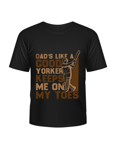 Dads Like A Good Yorker, Keeps Me On My Toes.  Funny Cricket T-Shirt, Premium Fabric, Multiple Junior Sizes, Perfect for Boys and Girls