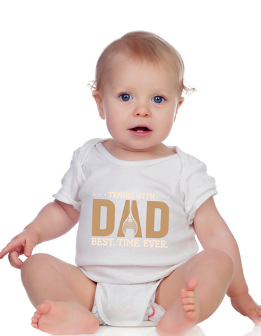 Tennis with Dad, BEST. TIME. EVER!  Funny Tennis Baby Bodysuit, Organic Or In-conversion To Organic Cotton, Self Fabric Bound Neckline, Cuffs And Leg Openings