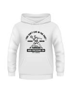 A funny tennis white hoodie featuring the slogan on the front 'A white funny tennis t-shirt featuring the slogan on the front 'You Can’t Live in the Past, You’ve Got To Keep Looking Forward and Pressing On – Pete Sampras'