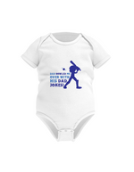 Dad Bowled Me over With His Dad Jokes! Funny Cricket Baby Bodysuit, Organic or In-Conversion to Organic Cotton, Self Fabric Bound Neckline, Cuffs and Leg Openings