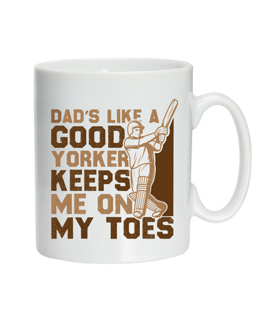 Dad’s Like A Good Yorker – Keeps Me On My Toes!  10oz / 285ml, White Ceramic Mug, Microwave & Dishwasher Safe, Perfect For Your Morning Brew