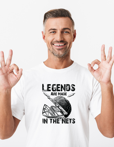 Legends Are Made In The Nets – Funny Cricket T-shirt.   Funny Cricket T-shirt, Premium Fabric, Multiple Adult Sizes