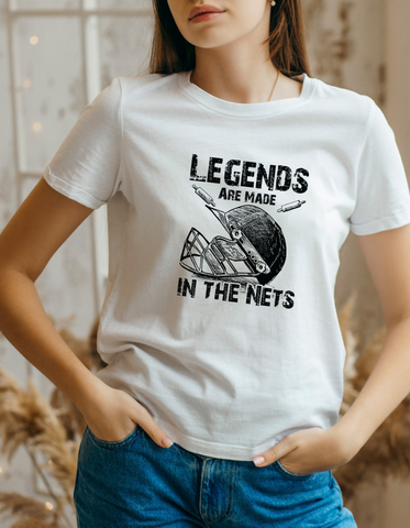 Legends Are Made In The Nets – Funny Cricket T-shirt.   Funny Cricket T-shirt, Premium Fabric, Multiple Adult Sizes