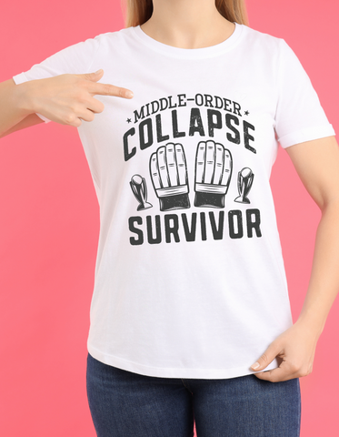 Middle-order Collapse Survivor – Funny Cricket T-shirt, Premium Fabric, Multiple Adult Sizes