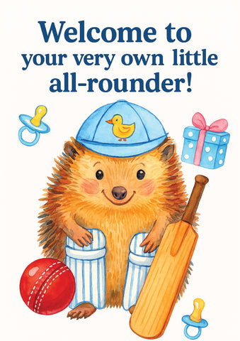 Welcome to Your Very Own Little All-Rounder | New Baby Congratulations Cricket Card