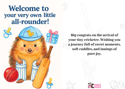 Welcome to Your Very Own Little All-Rounder | New Baby Congratulations Cricket Card