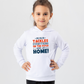 Child wearing a white hoodie with text on a light gray background, with a slogan on the front saying 'My Mum Tackles Everything on the Pitch and at Home!'