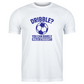 A white t-shirt with a funny football slogan on the front that reads 'Dribble You Can Barely Walk Straight!'