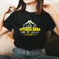 A lady wearing a black t-shirt with I Like My Pitches Hard And My Balls Shiny on the front! A Funny Cricket Tee, Premium Fabric, Multiple Adult Sizes