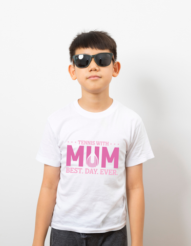Tennis with Mums. Best. Day. Ever!  Funny Tennis T-Shirt, Premium Fabric, Multiple Junior Sizes