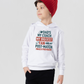 Child wearing a white hoodie with text, standing against a plain background, with a slogan on the front saying 'Dad’s My Coach My Biggest Fan and My Post-Match Snack Provider!