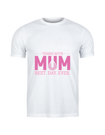 A white T-shirt with the lovely tennis saying on the front that reads 'Tennis with Mums. Best. Day. Ever!'