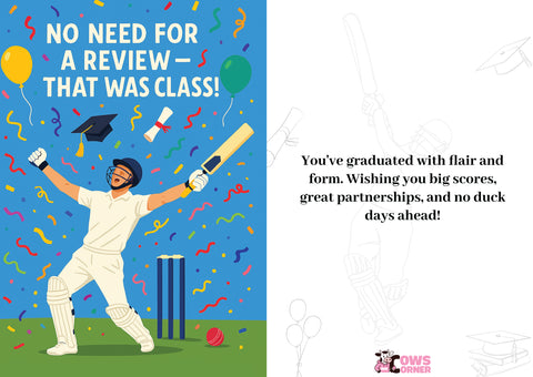 No Need For a Review, That Was Class | Cricket Themed Graduation Card