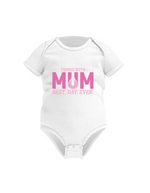 A white baby grow with a lovely tennis saying on the front that reads 'Tennis with Mums. Best. Day. Ever!'