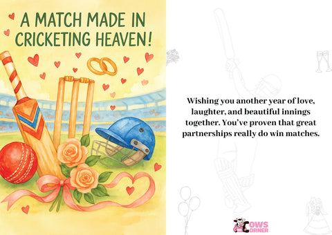 A Match Made in Cricketing Heaven | Cricket Themed Wedding Anniversary Cards