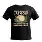 Black t-shirt with golf-themed graphic and text on a white background with Cows Corner slogan, you'd be great at golf if it wasn't for the hitting part.