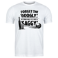 White t-shirt with black text and cricket graphics on a white background.  This is a Cows Corner t-shirt with the funny cricket birthday slogan 'Forget the 'Googly', at your age, it’s just a 'Saggy'. Cows Corner gifts are perfect for sport-mad fans, these gifts work brilliantly for birthdays, new baby celebrations, Father’s Day, Mother’s Day, Christmas, anniversaries, thank you gifts, end-of-season team awards, graduations, retirements, and just-because moments when you want to raise a smile. 
