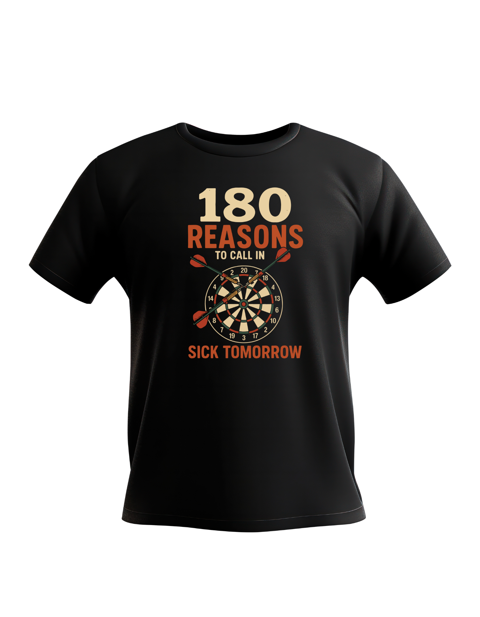 A black T-shirt with cows corner slogan on the front saying 180 Reasons To Call In Sick Tomorrow