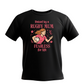 Black t-shirt with pink graphic and text 'Raised by a Rugby Mum, Fearless for life' on a white background, with the slogan on the front 'Raised by a Rugby Mum, Fearless for Life