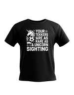 A black t-shirt with the funny football and dad loving slogan on the front that reads 'I Get My Tekkers From Dad'