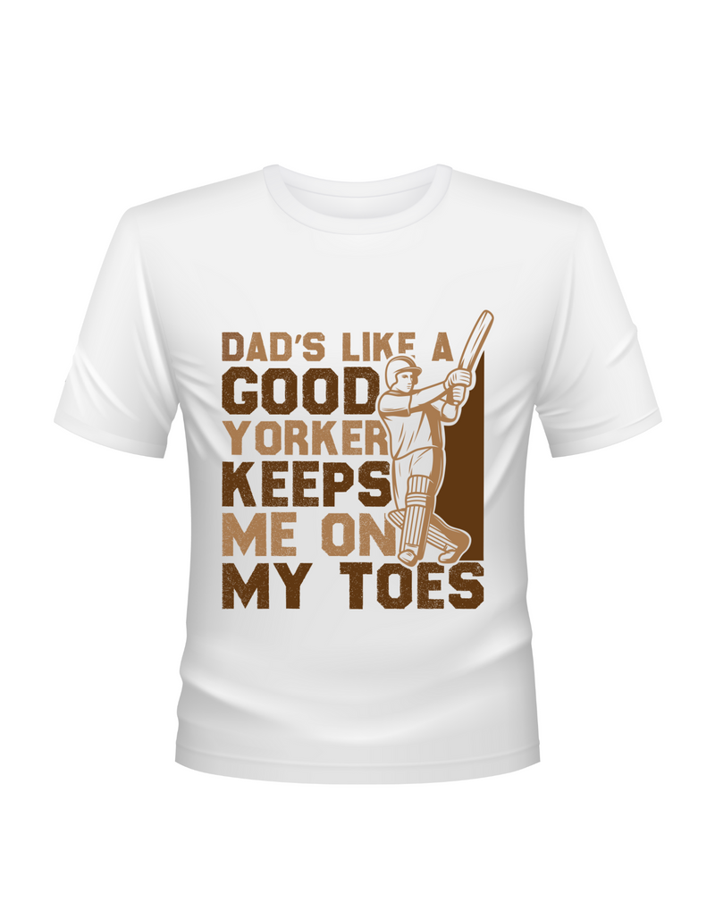 Dads Like A Good Yorker, Keeps Me On My Toes. Funny Cricket T-Shirt, Premium Fabric, Multiple Junior Sizes, Perfect for Boys and Girls