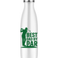 White water bottle with green text and golf graphic on a white background with a Cows Corner slogan, Best dad by par.