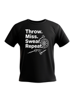Black t-shirt with white text and graphics on a white background with a Cows Corner slogan saying Let's play Darts I'll show you my best shaft work