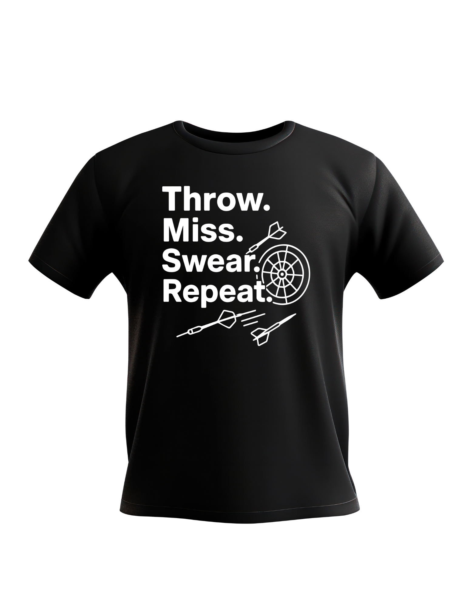 Black t-shirt with white text and graphics on a white background with a Cows Corner slogan saying Let's play Darts I'll show you my best shaft work
