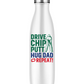 White water bottle with colourful text and graphic on a white background with a Cows Corner slogan saying Drive, Chip, Putt, Hug Dad, Repeat.