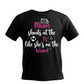 Black T-shirt with the text 'Mum Shouts at the TV Like she's on the team!' in pink and white colors a Cows Corner T-shirt