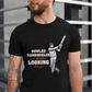 A man wearing a black t-shirt with Bowled & Bamboozled and Still Looking Better Than You on the front. A Funny Cricket T-Shirt, Premium Fabric, Multiple adult Sizes