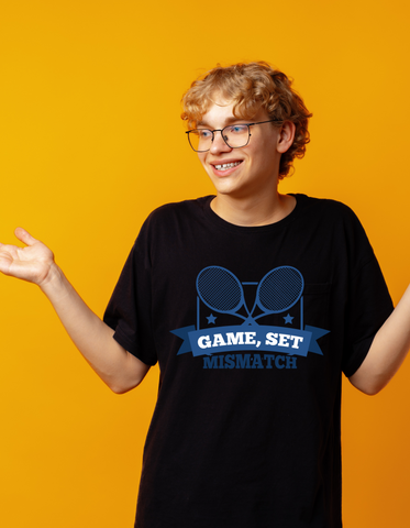 Game, Set, Mismatch!   Funny Tennis T-Shirt, Premium Fabric, Multiple Adult & Junior Sizes