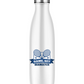 A white stainless steal 500ml water bottle that has a funny tennis slogan on the front that reads 'Game, Set, Mismatch
