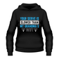 A black hoodie with the funny tennis slogan on the front which reads 'Your Serve Is Slower Than My Grandma's Wifi'