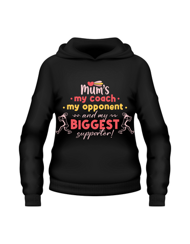 Mums My Coach, My Opponent and My Biggest Supporter!  Funny Tennis Hoodie. Funny Tennis Hoodie, Premium Fabric, Multiple Junior Sizes