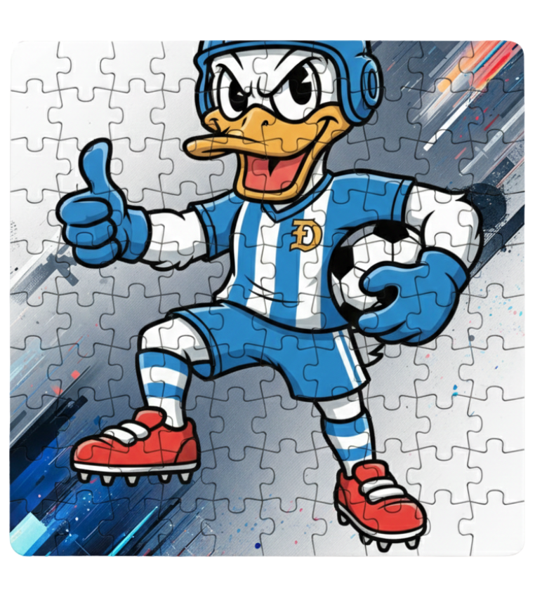 Jigsaw puzzle with a cartoon character in sports attire on a white background. This is a Cows Corner customised jigsaw Cows Corner gifts are perfect for sport-mad fans, these gifts work brilliantly for birthdays, new baby celebrations, Father’s Day, Mother’s Day, Christmas, anniversaries, thank you gifts, end-of-season team awards, graduations, retirements, and just-because moments when you want to raise a smile. 