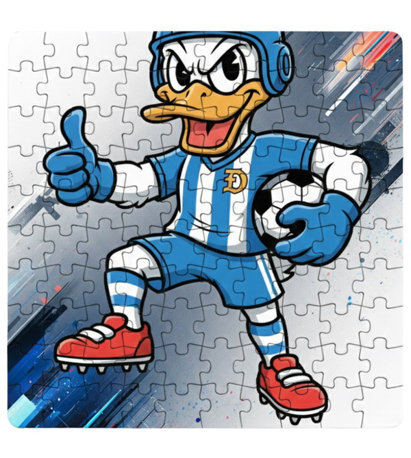 Jigsaw puzzle with a cartoon character in sports attire on a white background. This is a Cows Corner customised jigsaw Cows Corner gifts are perfect for sport-mad fans, these gifts work brilliantly for birthdays, new baby celebrations, Father’s Day, Mother’s Day, Christmas, anniversaries, thank you gifts, end-of-season team awards, graduations, retirements, and just-because moments when you want to raise a smile. 
