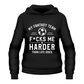 Black hoodie with white text and soccer ball graphic on a white background with the funny Cows Corner Fantasy Football slogan saying 'my fantasy team f*cks me harder than life does'