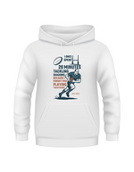 White hoodie with a graphic design on a white background - I Once Spent 20 Minutes Tackling Shadows Because I Forgot I Was Playing Touch Rugby – Mike Tindall
