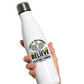A stainless steam 500ml water bottle with funny tennis slogan on the front that reads 'A white ceramic mug with tennis slogan on the front that reads 'I Wake Up Every Morning and Still Can’t Believe I Actually Make a Living Playing Tennis.'