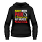Black hoodie with colorful text and rugby ball graphic on a white background with a Cows Corner slogan saying No guts no glory, no teeth no problem