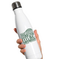 A 500ml white stainless steal water bottle with a funny tennis slogan on the front saying 'Winning Wimbledon Was a Great Feeling, but I Hadn’t Started Shaving Yet – Boris Becker'