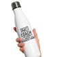 A white 500ml stainless steal water bottle with the funny football slogan on the front saying 'Messi, Ronaldo…Nah ’My Dads the Real Goat!