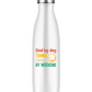 A 500ml white stainless steal water bottle with the funny tennis slogan on the front that reads 'Dad By Day, Tennis Champ By Weekend'
