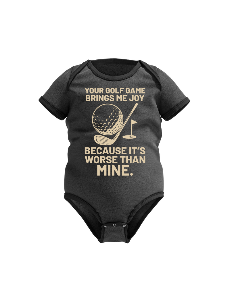 Your Golf Game Bring Me Joy, Because It’s Worse Than Mine | Funny Golf Baby Bodysuit, Organic Or In-conversion To Organic Cotton, Self Fabric Bound Neckline, Cuffs And Leg Openings
