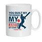A white mug with the funny cricket coach saying on the front that reads 'You Built My Technique My Confidence and My Game – Thank You'