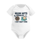 White baby onesie with humorous text and graphics on a white background. This is a Cows Corner baby grow with the funny darts slogan 'Mum Hits Trebles… I Hit Nap Time'.  Cows Corner gifts are perfect for sport-mad fans, these gifts work brilliantly for birthdays, new baby celebrations, Father’s Day, Mother’s Day, Christmas, anniversaries, thank you gifts, end-of-season team awards, graduations, retirements, and just-because moments when you want to raise a smile. 
