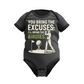 A black baby grow with the funny golf saying on the front that reads 'You Bring the Excuses, I’ll Bring the Birdies'
