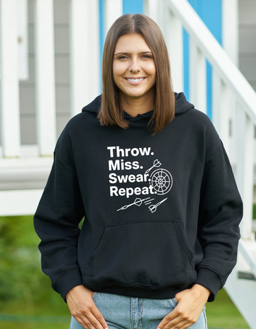 Throw. Miss. Swear. Repeat | Funny Darts Hoodie